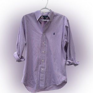 Men’s polo Oxford. Classic fit size medium. Pink and blue.